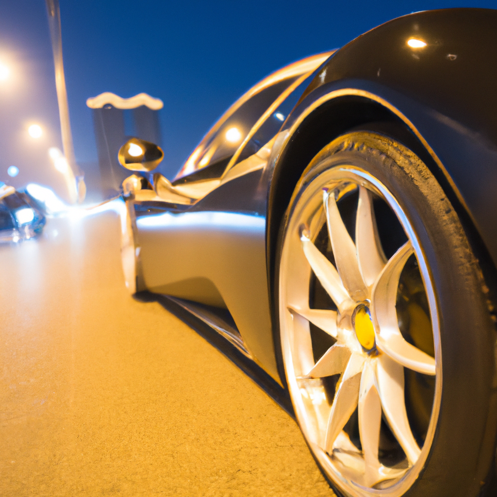 Carro esportivo de luxo em rua da cidade à noite