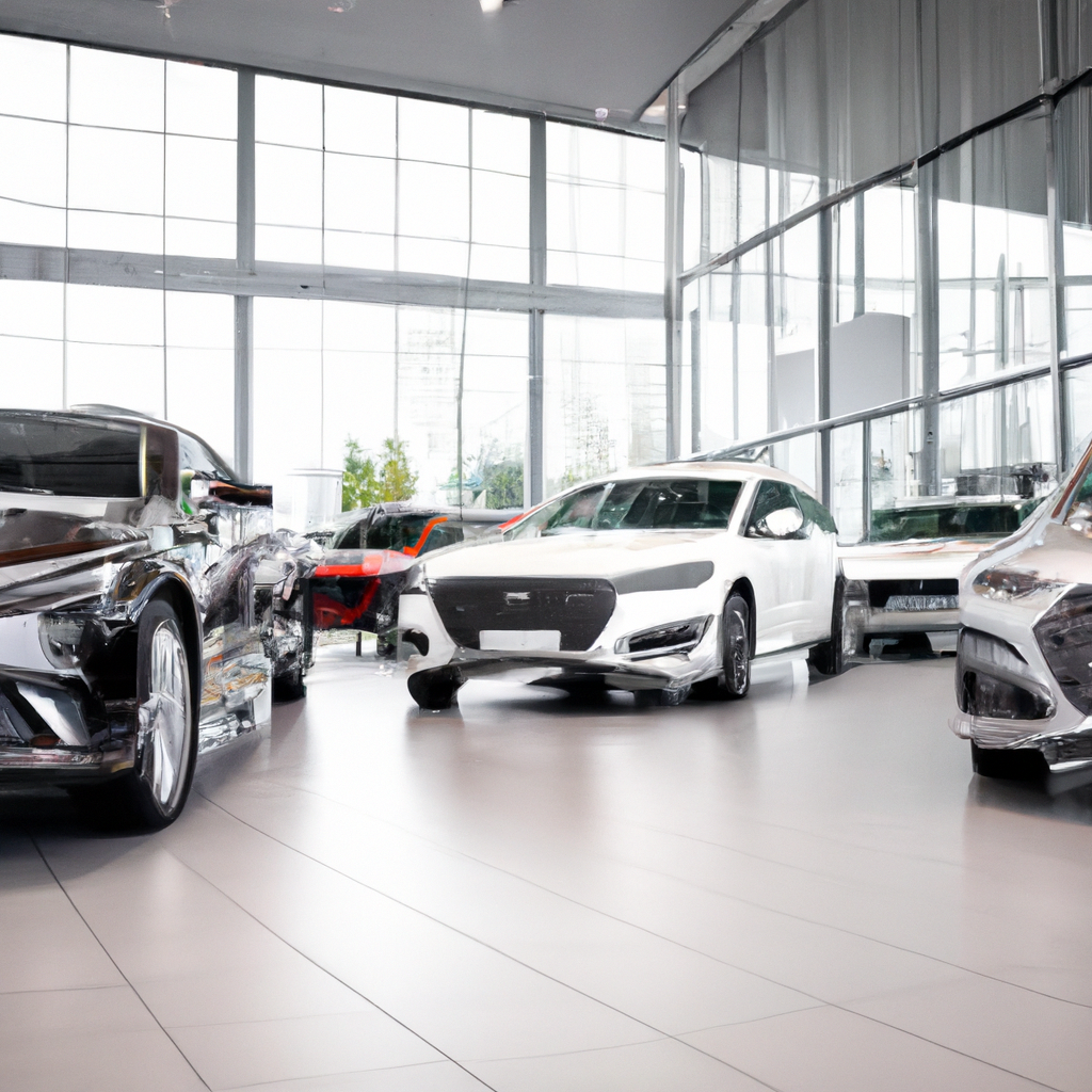 Showroom moderno de concessionária com veículos de luxo