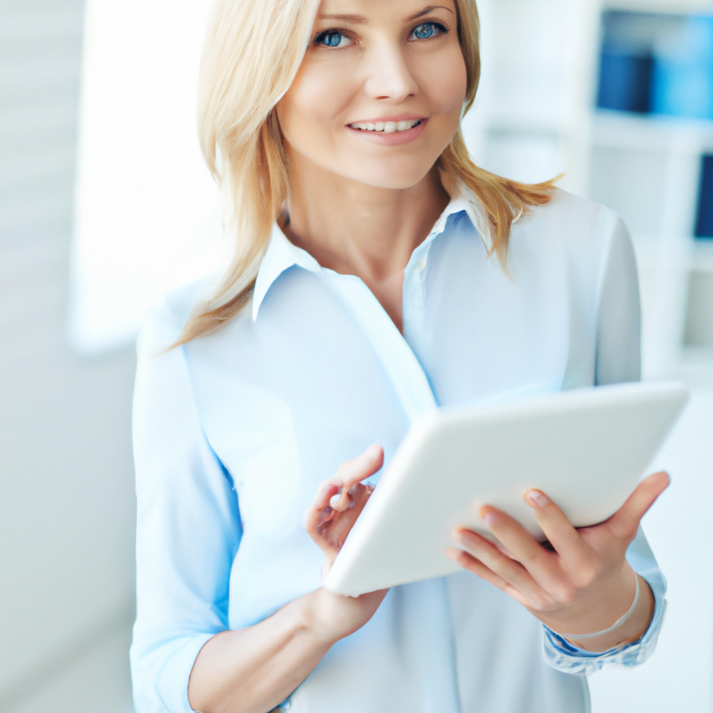 Executiva sorridente com tablet